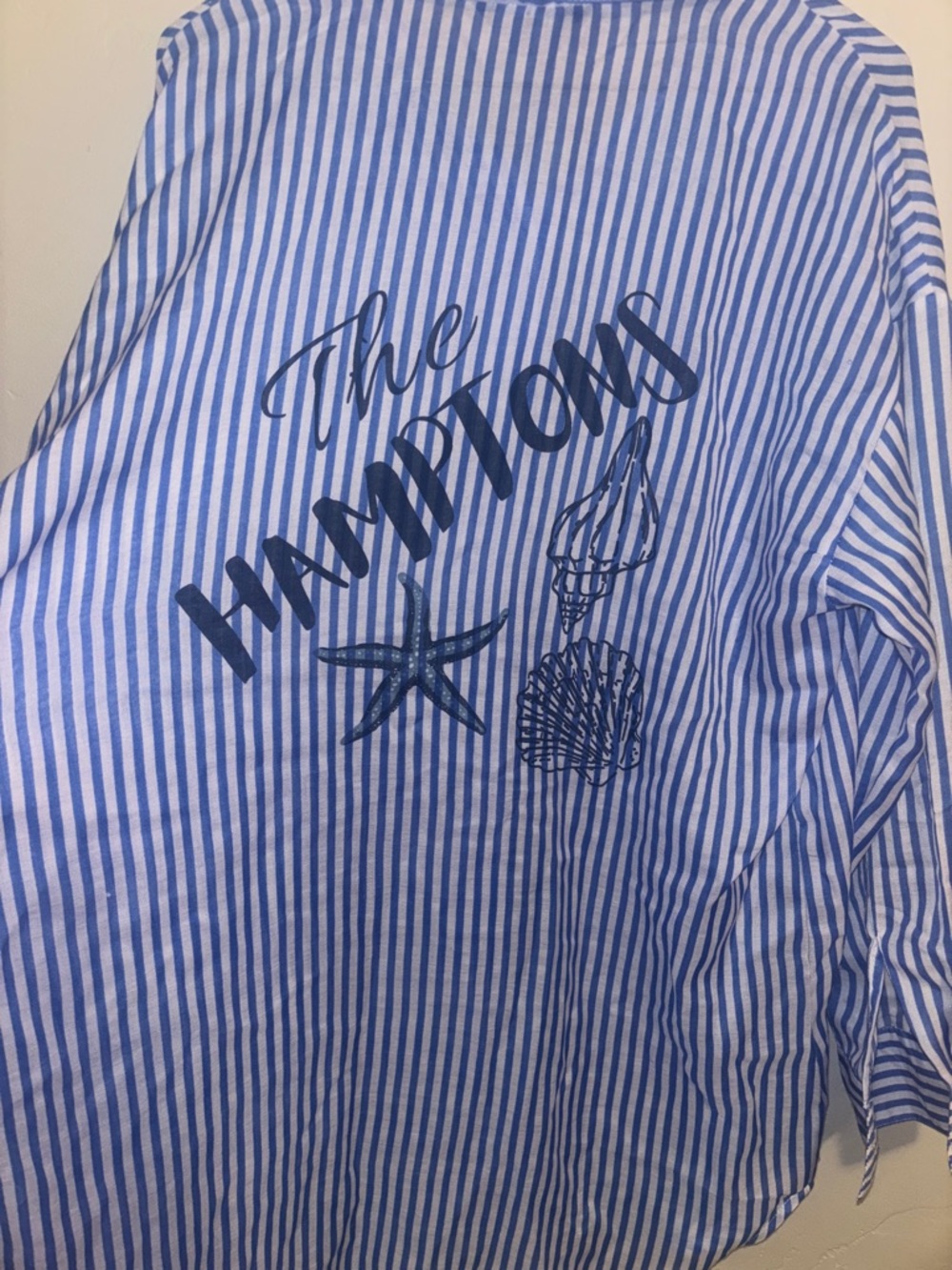 Striped Blue & White Button-Up with Nautical Back Print